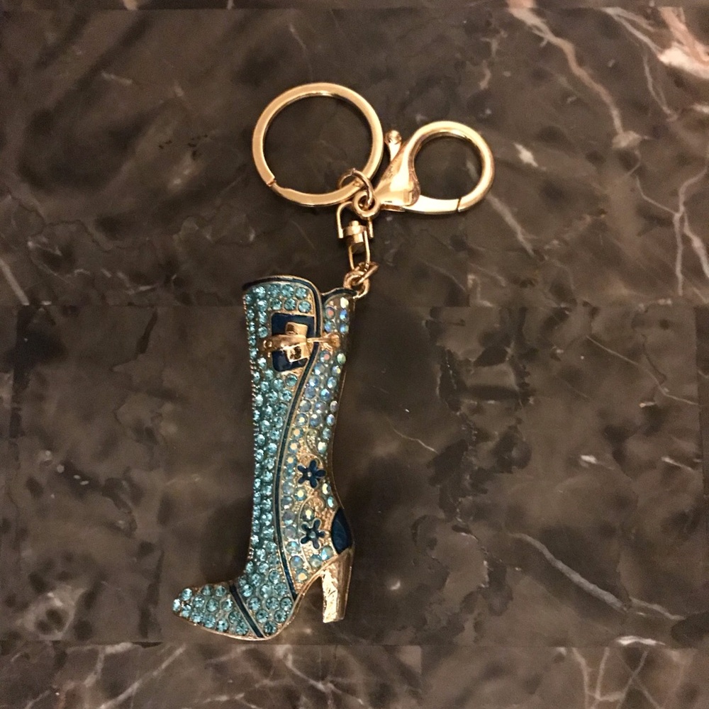 Blue snd Gold Rhinestone Boot Bag Charm/Keychain